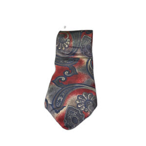 Henry Grethel Men's 100% Silk Tie, Red & Gray Paisley